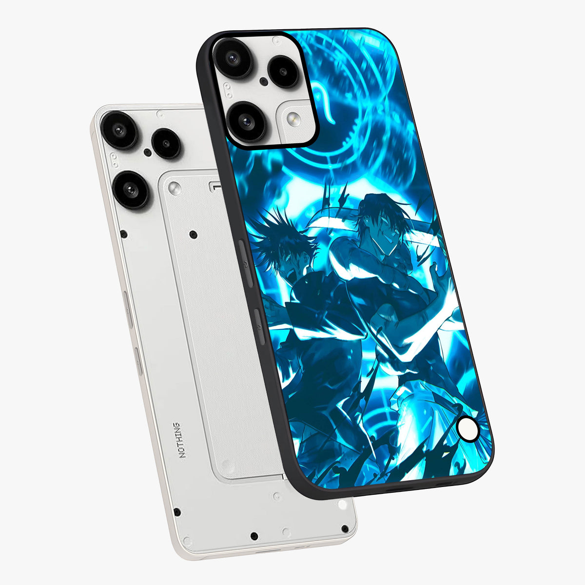 Cursed Energy Clash Glass Case displayed in angled mockup highlighting powerful battle inspired graphic with anime style aesthetic.