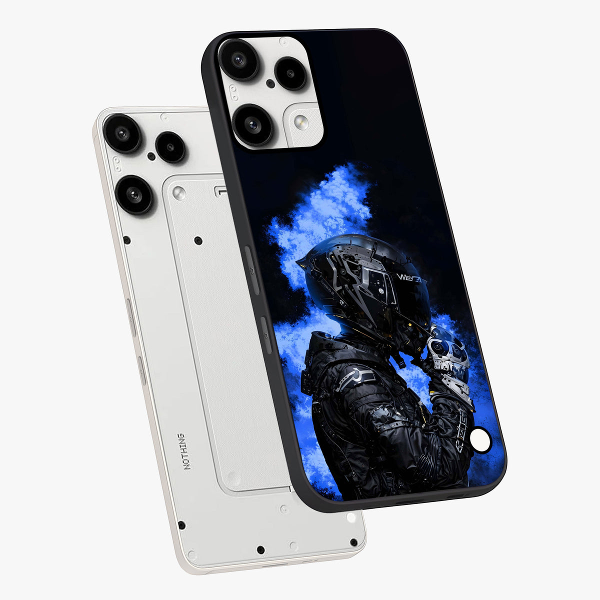 Cyber Sentinel Protocol Glass Case displayed in angled mockup highlighting digital cyber design with sci-fi aesthetic style.