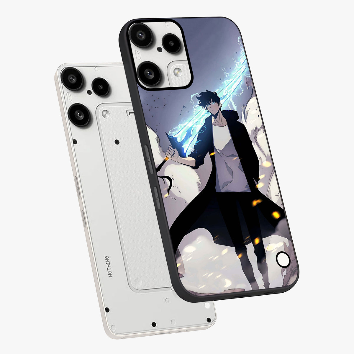 Dark Lightning Anime Warrior Glass Case displayed in angled mockup highlighting powerful lightning themed anime illustration.