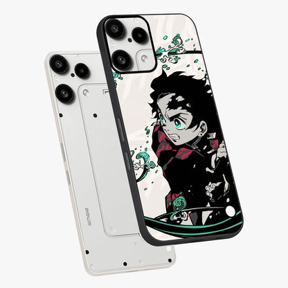 Demon Slayer Glass Case displayed in angled mockup highlighting dramatic anime character design with action aesthetic.