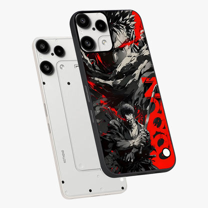 Demon Sword Resolve Glass Case displayed in angled mockup highlighting powerful demon sword illustration with dark fantasy aesthetic.