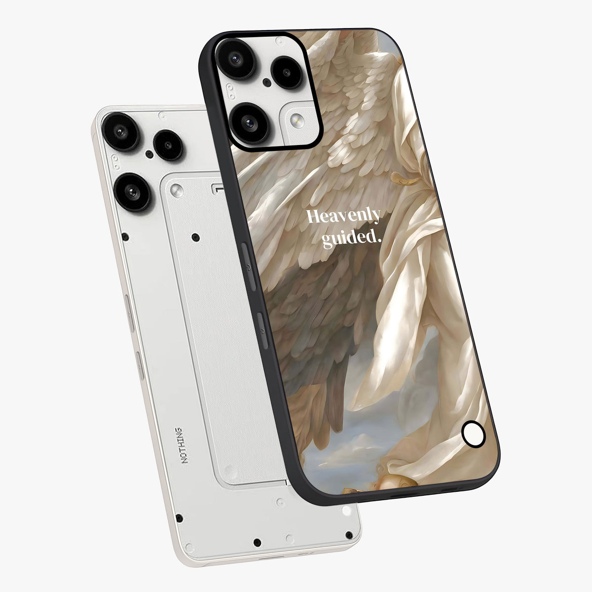 Divine Winged Grace Glass Case displayed in angled mockup highlighting graceful wing design with divine aesthetic style.