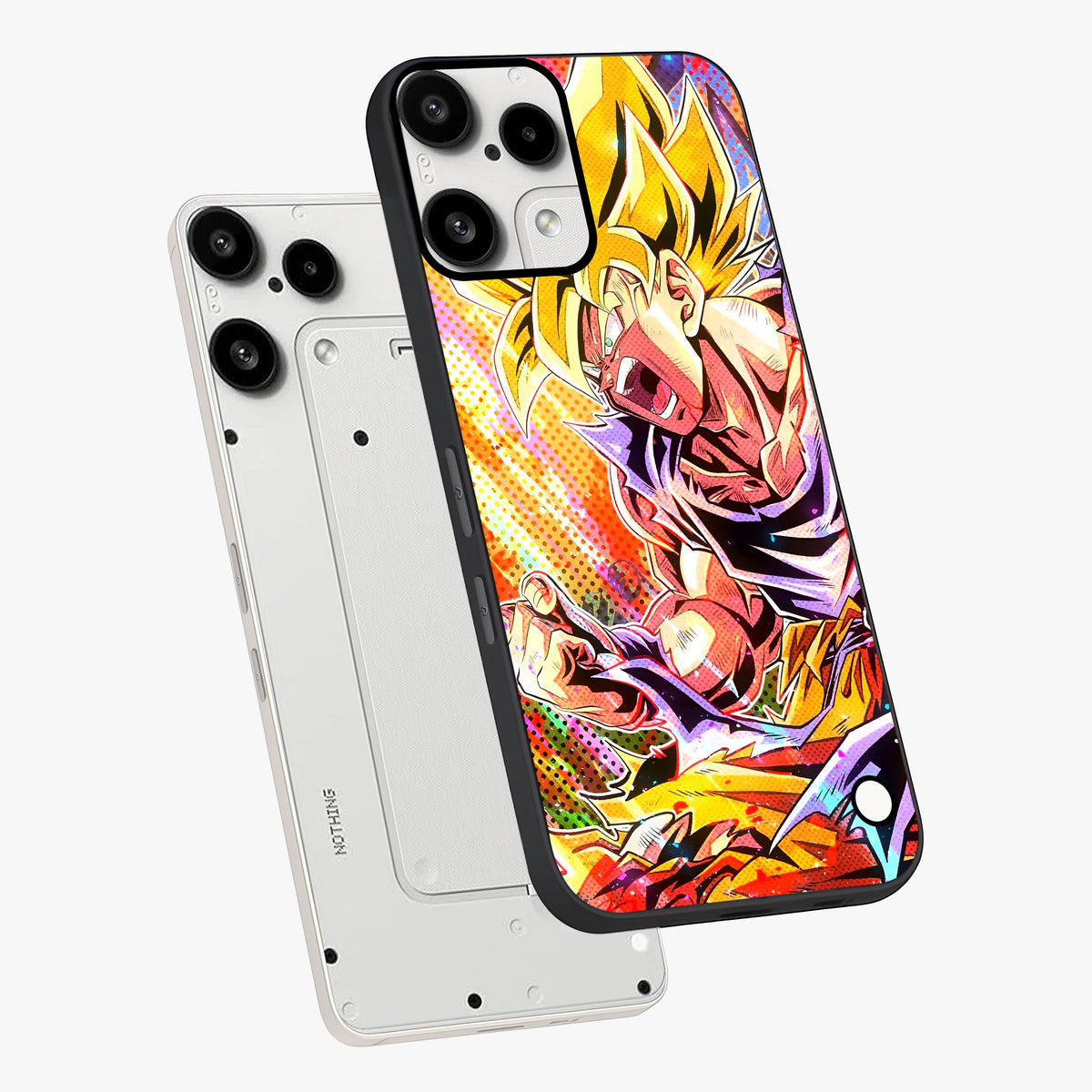Firing Goku Glass Case displayed in angled mockup highlighting dynamic anime character design with action aesthetic.