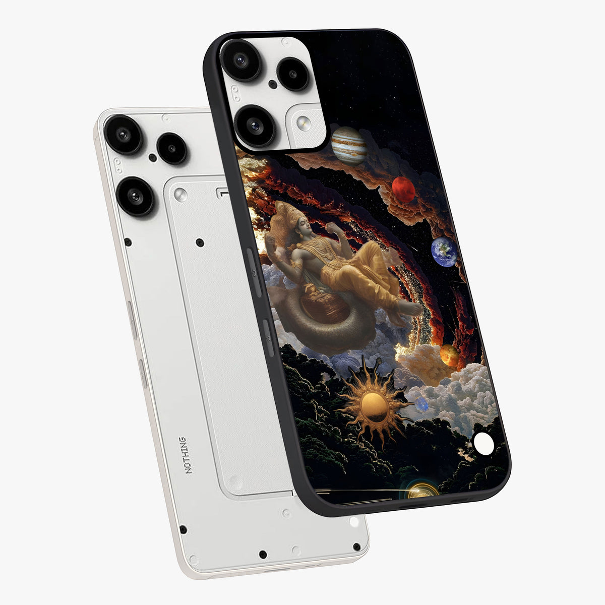 Galactic Divine God Glass Case displayed in angled mockup highlighting powerful celestial deity illustration with galactic aesthetic.