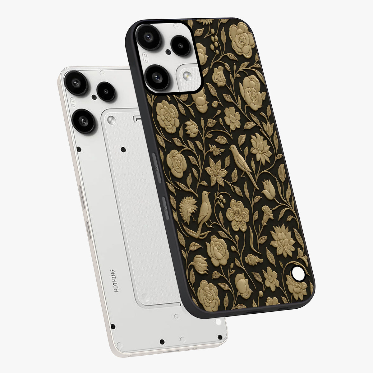 Golden Evil Eye Mandala Glass Case displayed in angled mockup highlighting protective evil eye symbol with golden mandala design.