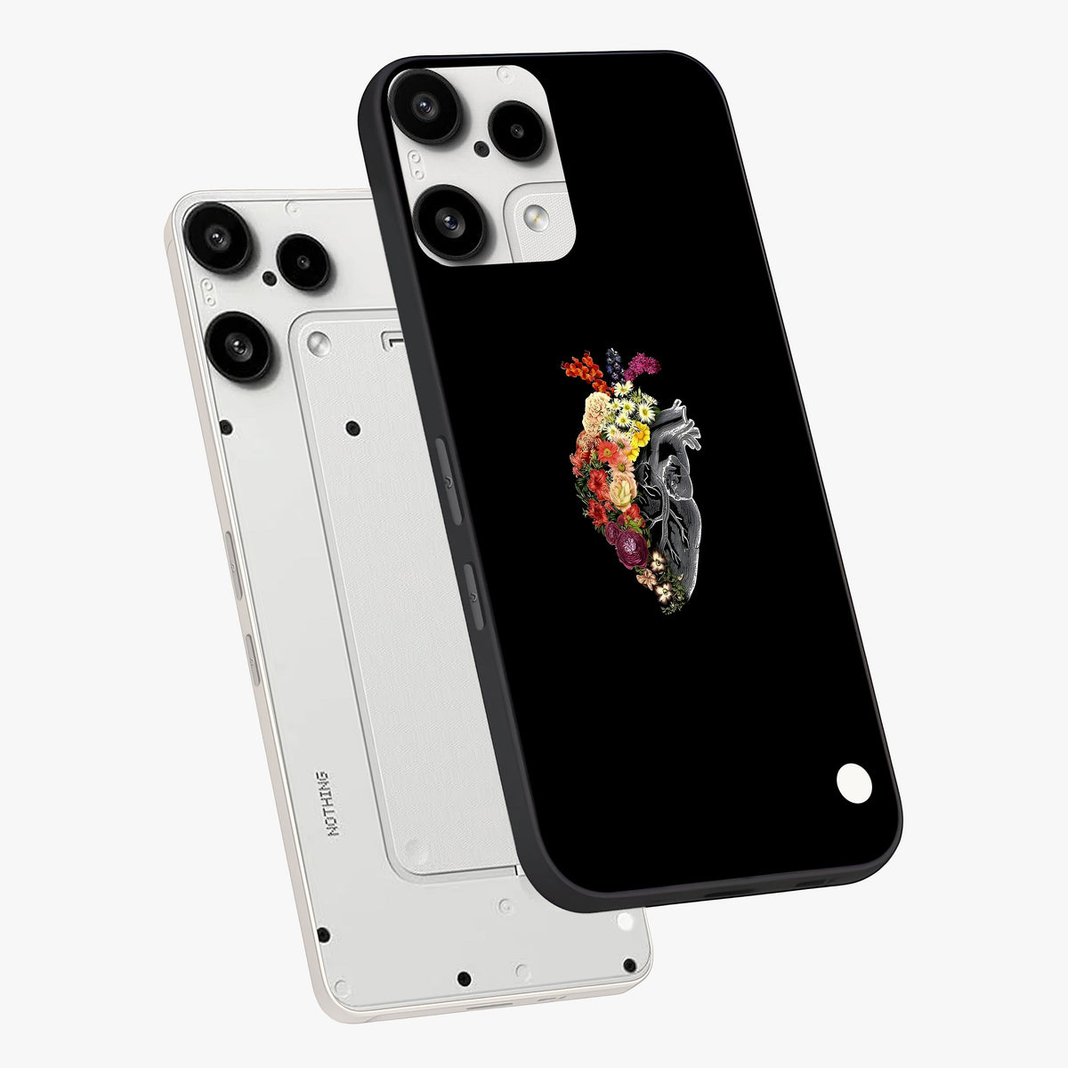 Heart With Flowers Glass Case displayed in angled mockup highlighting romantic flower design with soft aesthetic style.
