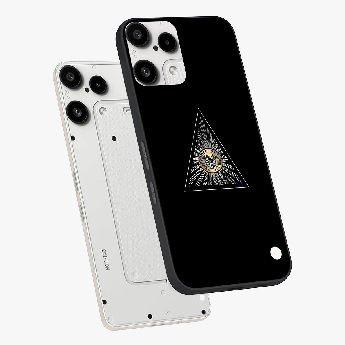 Illuminati Evil Glass Case displayed in angled mockup highlighting dark occult inspired design with bold aesthetic style.