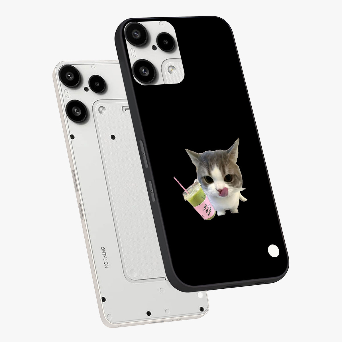 Matcha Cat Style Glass Case displayed in angled mockup highlighting playful feline design with pastel matcha aesthetic.