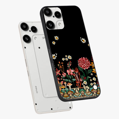 Midnight Bloom Pattern Glass Case displayed in angled mockup highlighting elegant flower design with midnight aesthetic style.