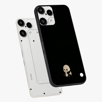 Midnight Panda Love Glass Case displayed in angled mockup highlighting adorable panda illustration with midnight aesthetic.
