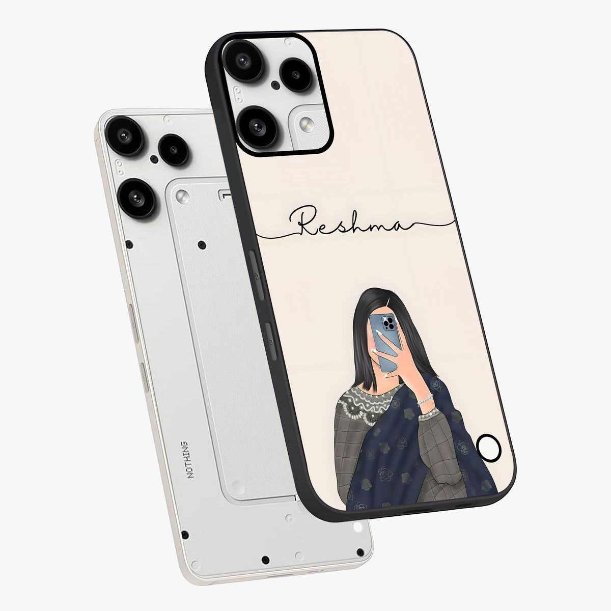 Mirror Mood Muse With Custom Name Glass Case displayed in angled mockup highlighting aesthetic mirror inspired design with custom name feature.