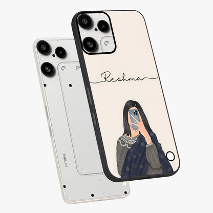 Mirror Mood Muse With Custom Name Glass Case displayed in angled mockup highlighting aesthetic mirror inspired design with custom name feature.