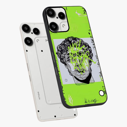 Neo Graffiti Rebellion Glass Case displayed in angled mockup highlighting urban street art design with rebellious aesthetic.
