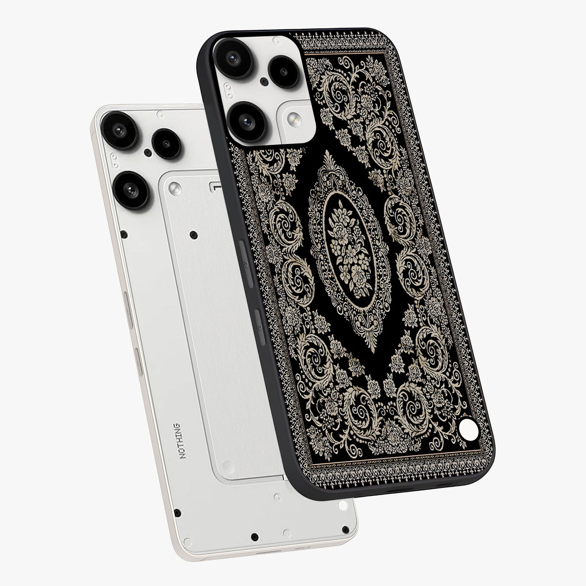 Noir Bloom Elegance Glass Case displayed in angled mockup highlighting refined flower design with stylish noir aesthetic.
