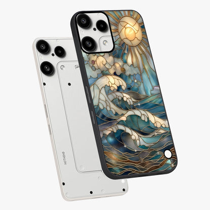 Oceanic Stained Printed Glass Case displayed in angled mockup highlighting colorful aquatic design with artistic aesthetic style.