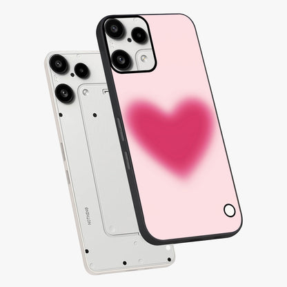 Pink Aura Heart Glass Case displayed in angled mockup highlighting vibrant pink heart design with dreamy aura aesthetic.