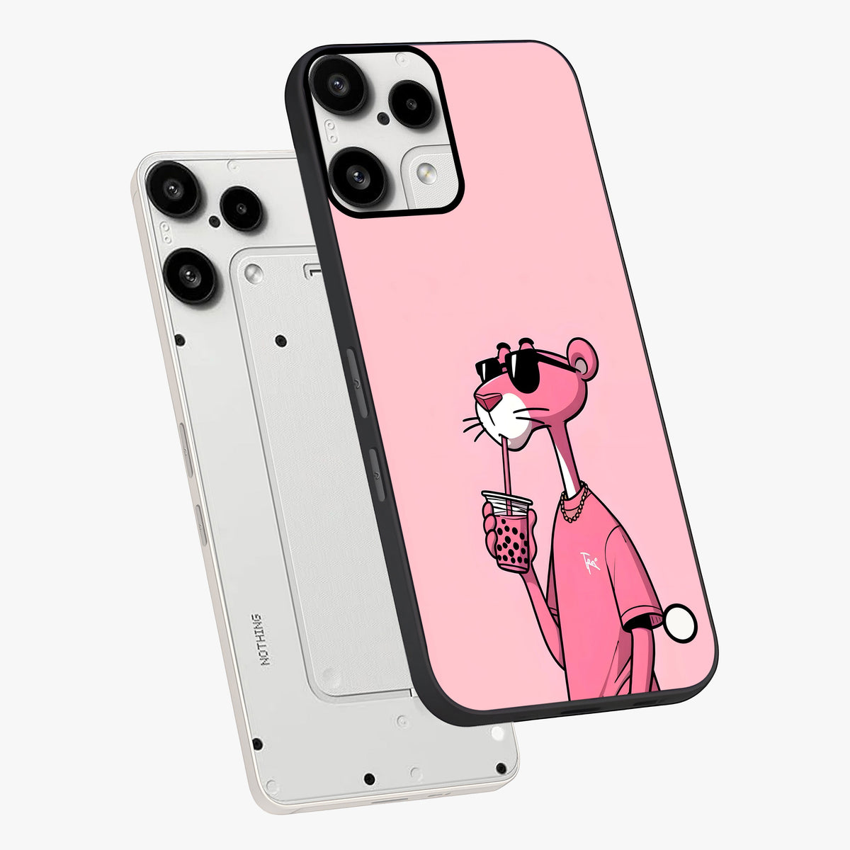Pink Panther Glass Case displayed in angled mockup highlighting playful cartoon character design with vibrant pink aesthetic.