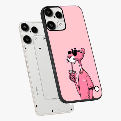 Pink Panther Glass Case displayed in angled mockup highlighting playful cartoon character design with vibrant pink aesthetic.