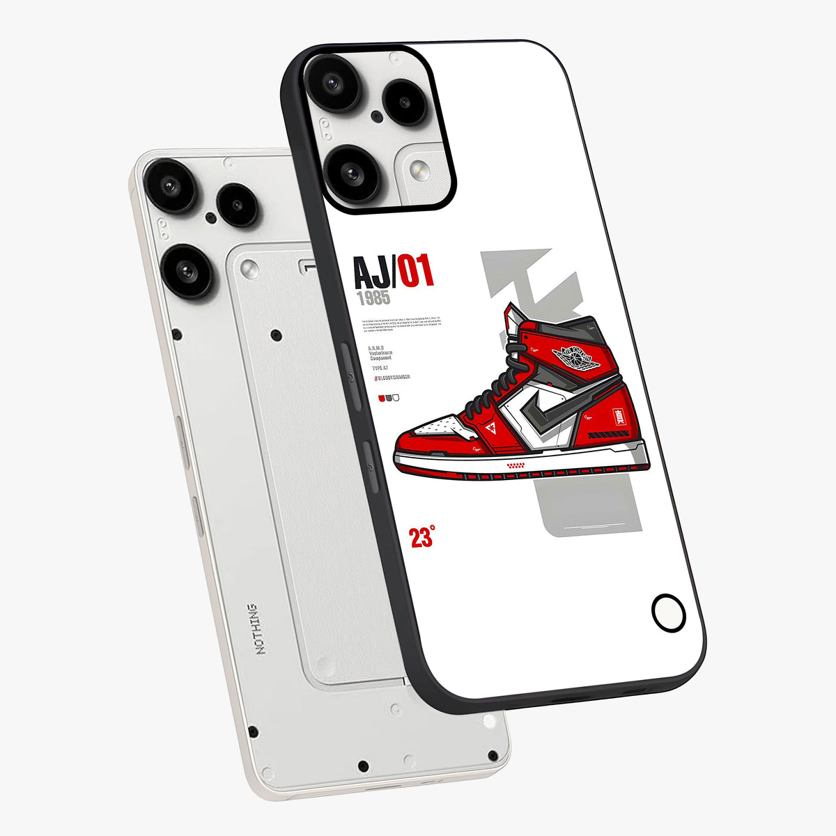 Retro Sneaker Blueprint Glass Case displayed in angled mockup highlighting detailed shoe design with sporty retro aesthetic.