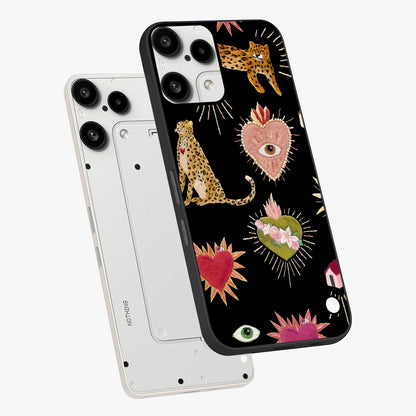 Sacred Jungle Heart Glass Case displayed in angled mockup highlighting lush tropical design with natural aesthetic style.