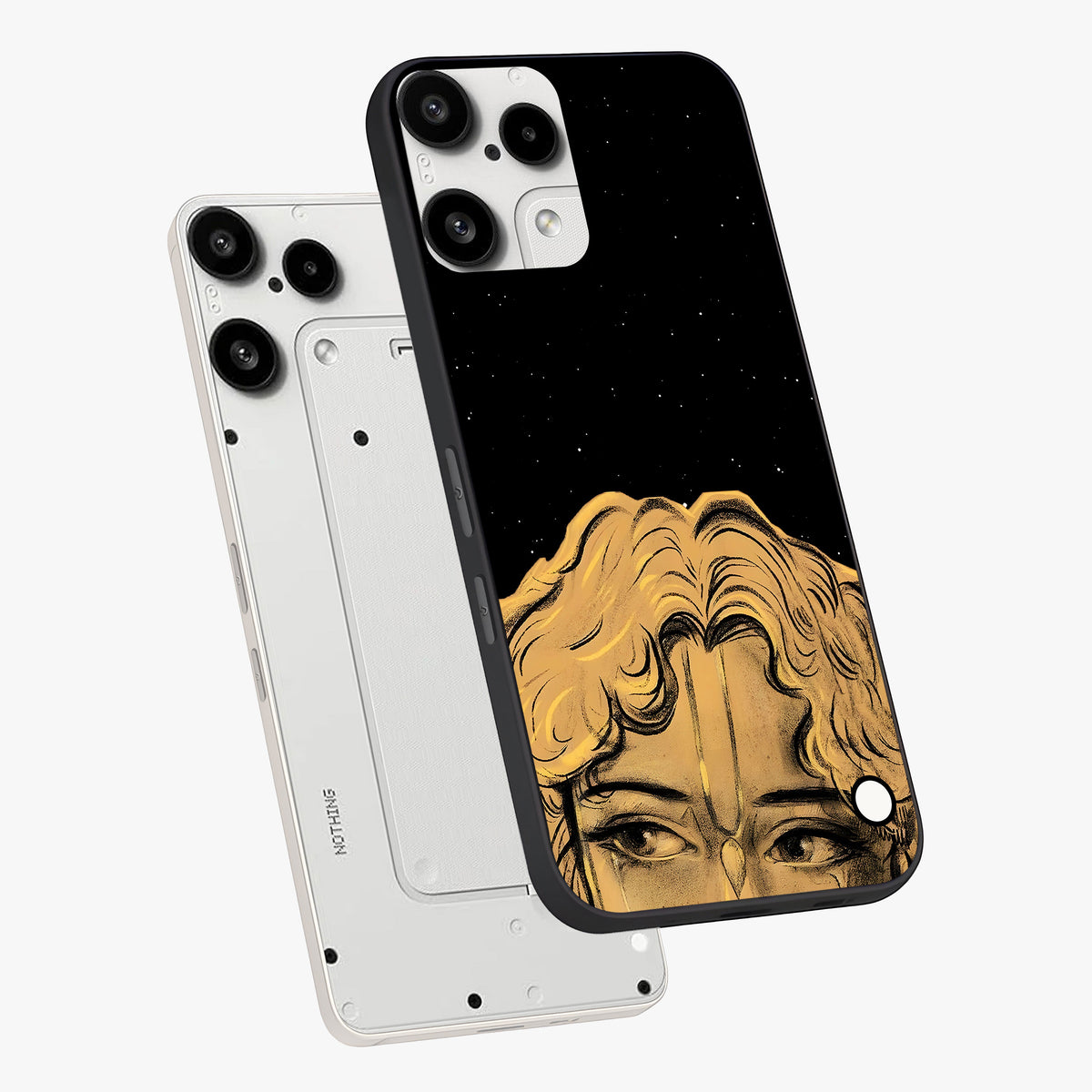 Shri Krishna Art Glass Case displayed in angled mockup highlighting spiritual Krishna illustration with divine aesthetic.