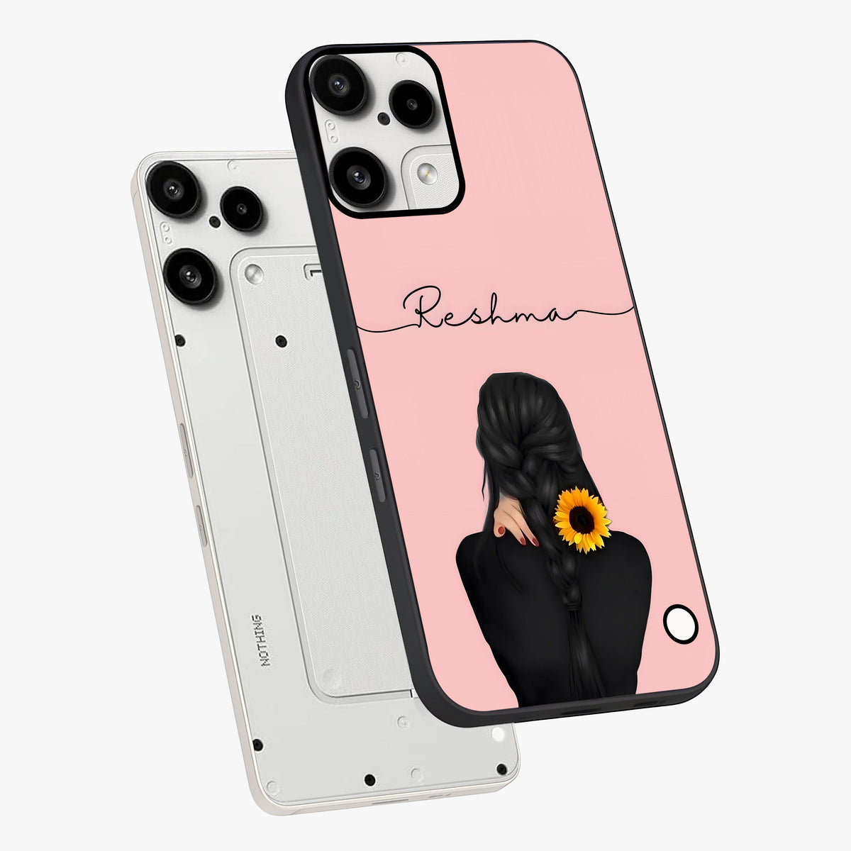 Sunflower Braid Beauty With Custom Name Glass Case displayed in angled mockup highlighting elegant sunflower design with custom name feature.