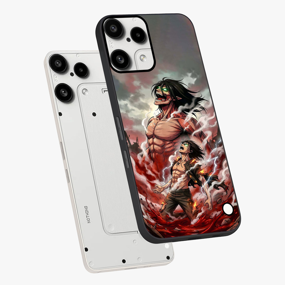 Titan Awakening Fury Glass Case displayed in angled mockup highlighting dramatic giant warrior design with bold anime aesthetic.