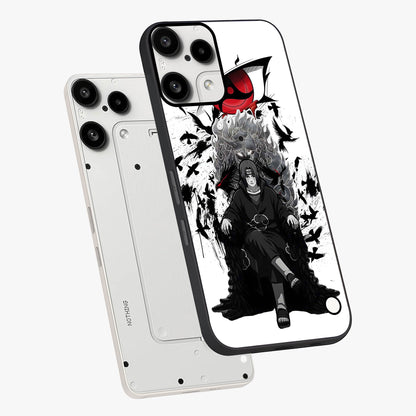 Uchiha Shadow Throne Glass Case displayed in angled mockup highlighting glowing aquatic design with celestial aesthetic.