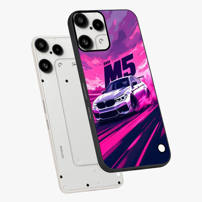 Velocity Drift Pulse Glass Case displayed in angled mockup highlighting dynamic drift design with sporty automotive aesthetic.