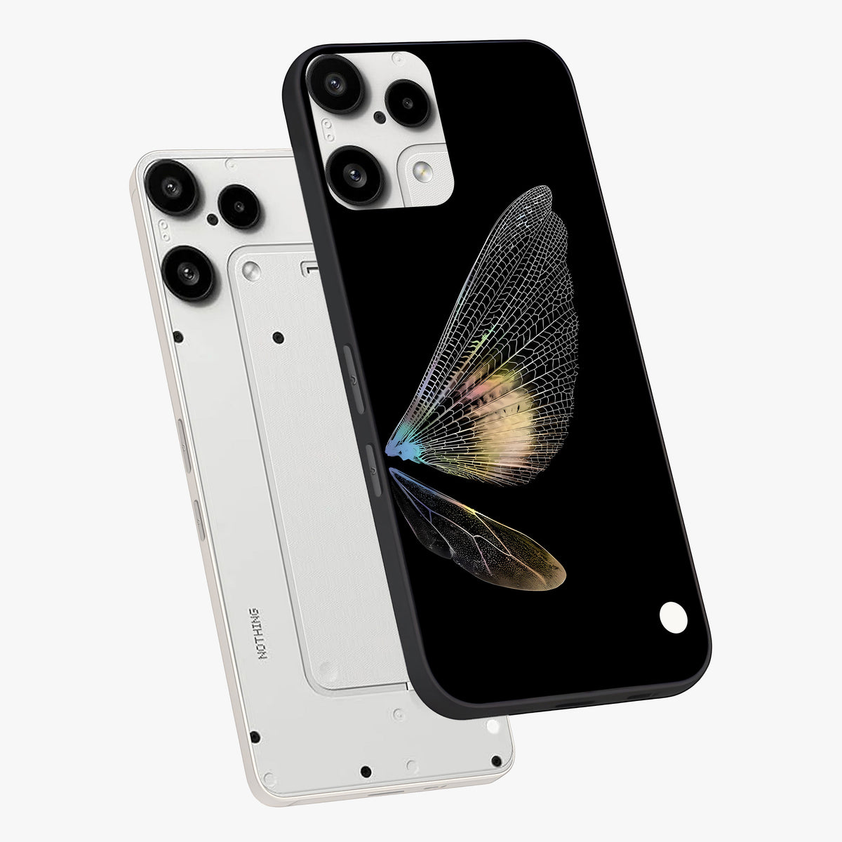 Whispers Of Wings Glass Case displayed in angled mockup highlighting soft feather design with celestial aesthetic style.