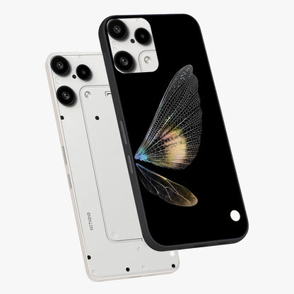 Whispers Of Wings Glass Case displayed in angled mockup highlighting soft feather design with celestial aesthetic style.