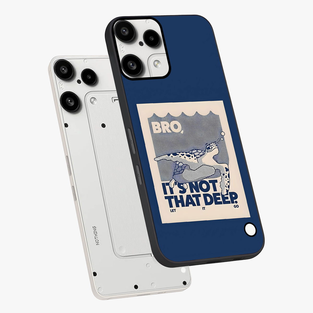 Worry Less Swim Glass Case displayed in angled mockup highlighting fun typography design with relaxed aesthetic style.