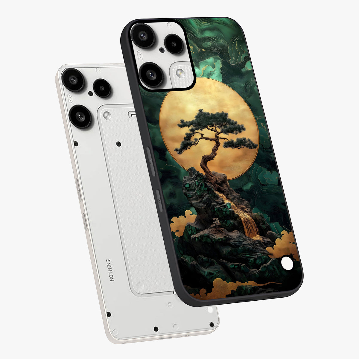 Zen Moon Rise Glass Case displayed in angled mockup highlighting peaceful lunar design with zen aesthetic style.