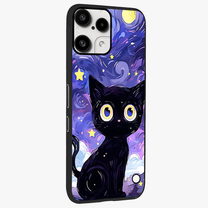 Abstract Cat Art Glass Case upright view showcasing creative feline illustration and aesthetic artistic style.