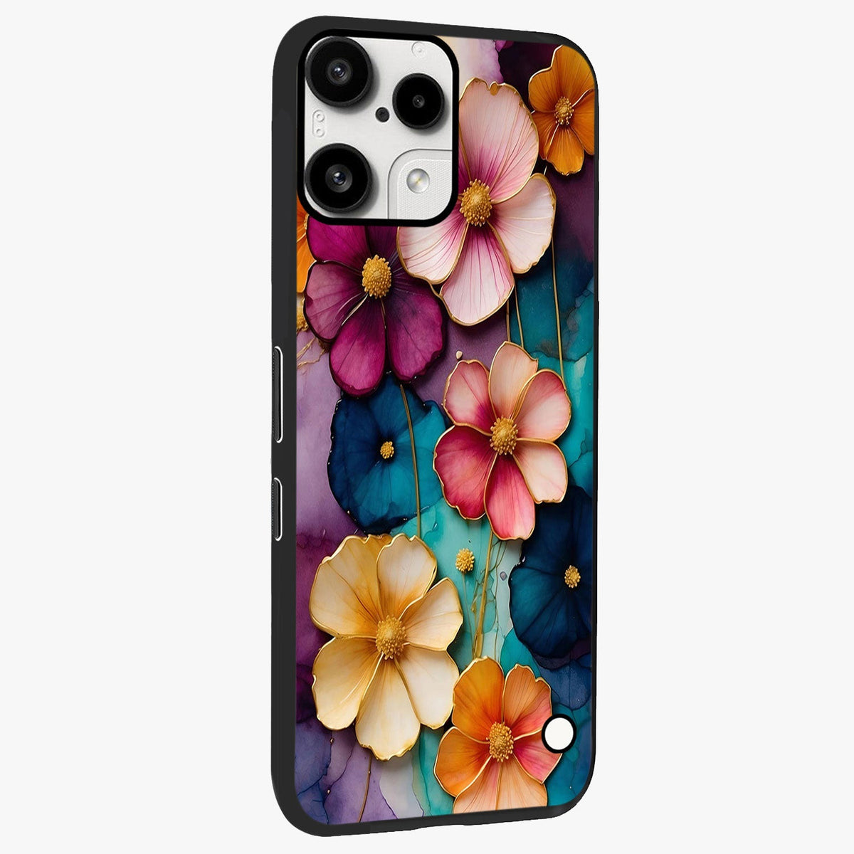 Artlyn Grace Flower Pattern Glass Case upright view showcasing graceful floral artwork with aesthetic botanical style.