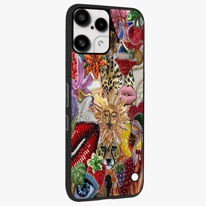 Beaded Fashion Jungle Glass Case upright view showcasing tropical jungle aesthetic with decorative bead elements.