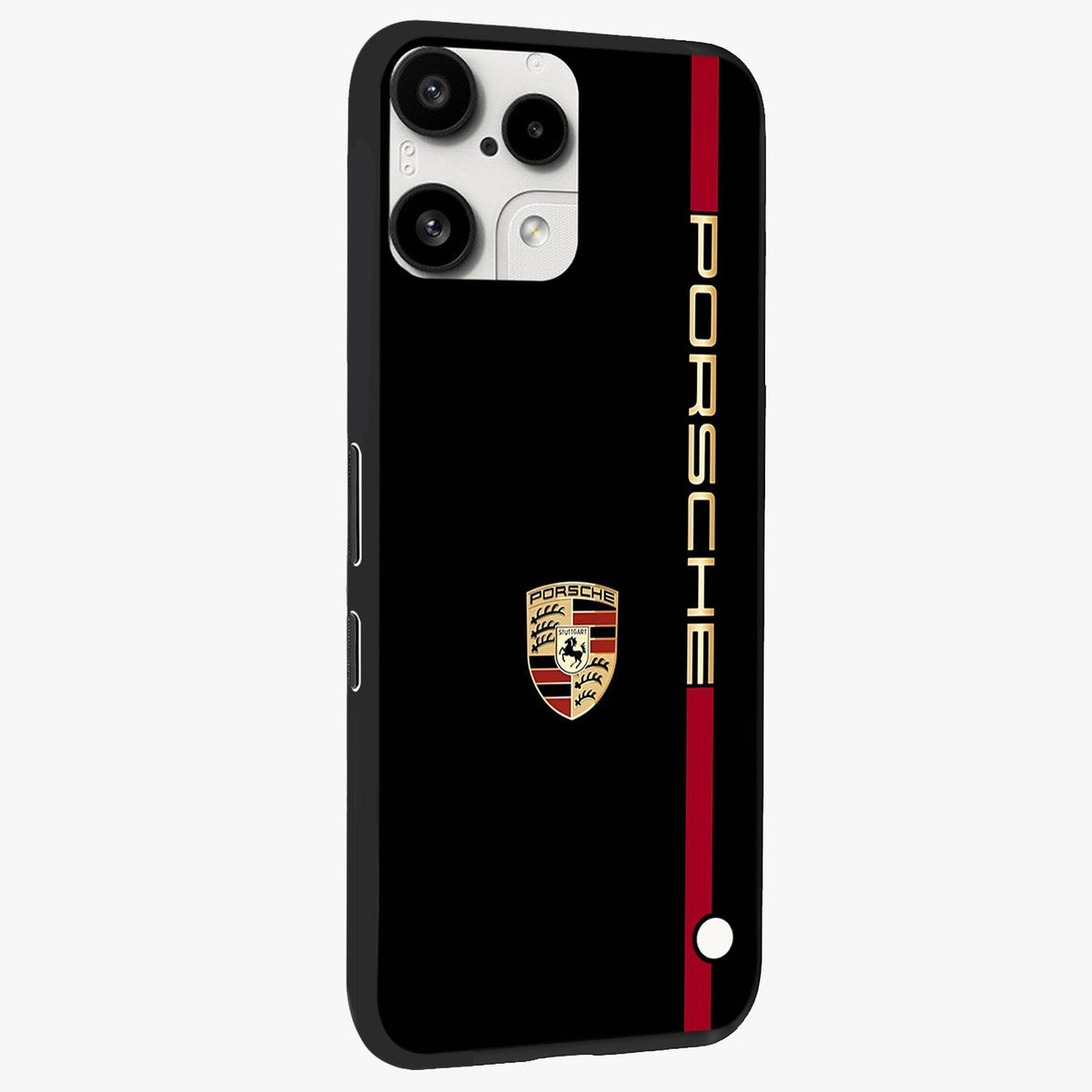 Black Minimal Porsche Glass Case upright view showcasing stylish automotive artwork with bold minimal theme.