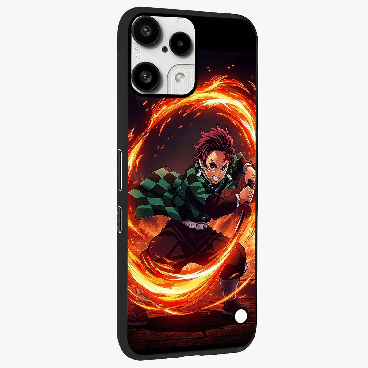 Blazing Sword Resolve Glass Case upright view showcasing dramatic warrior inspired artwork with intense visual style.