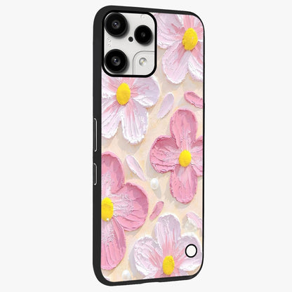 Blush Bloom Texture Glass Case upright view showcasing delicate blush floral texture with modern minimal style.