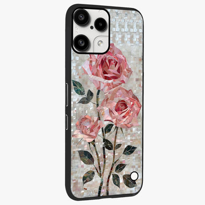 Blush Mosaic Bloom Glass Case upright view showcasing decorative floral mosaic artwork with stylish modern aesthetic.