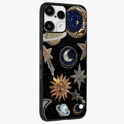 Celestial Gem Constellations Glass Case upright view showcasing cosmic constellation artwork with celestial aesthetic style.
