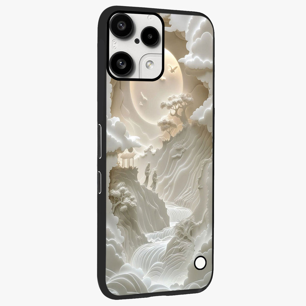 Celestial Origami Glass Case upright view showcasing creative origami artwork with modern celestial style.
