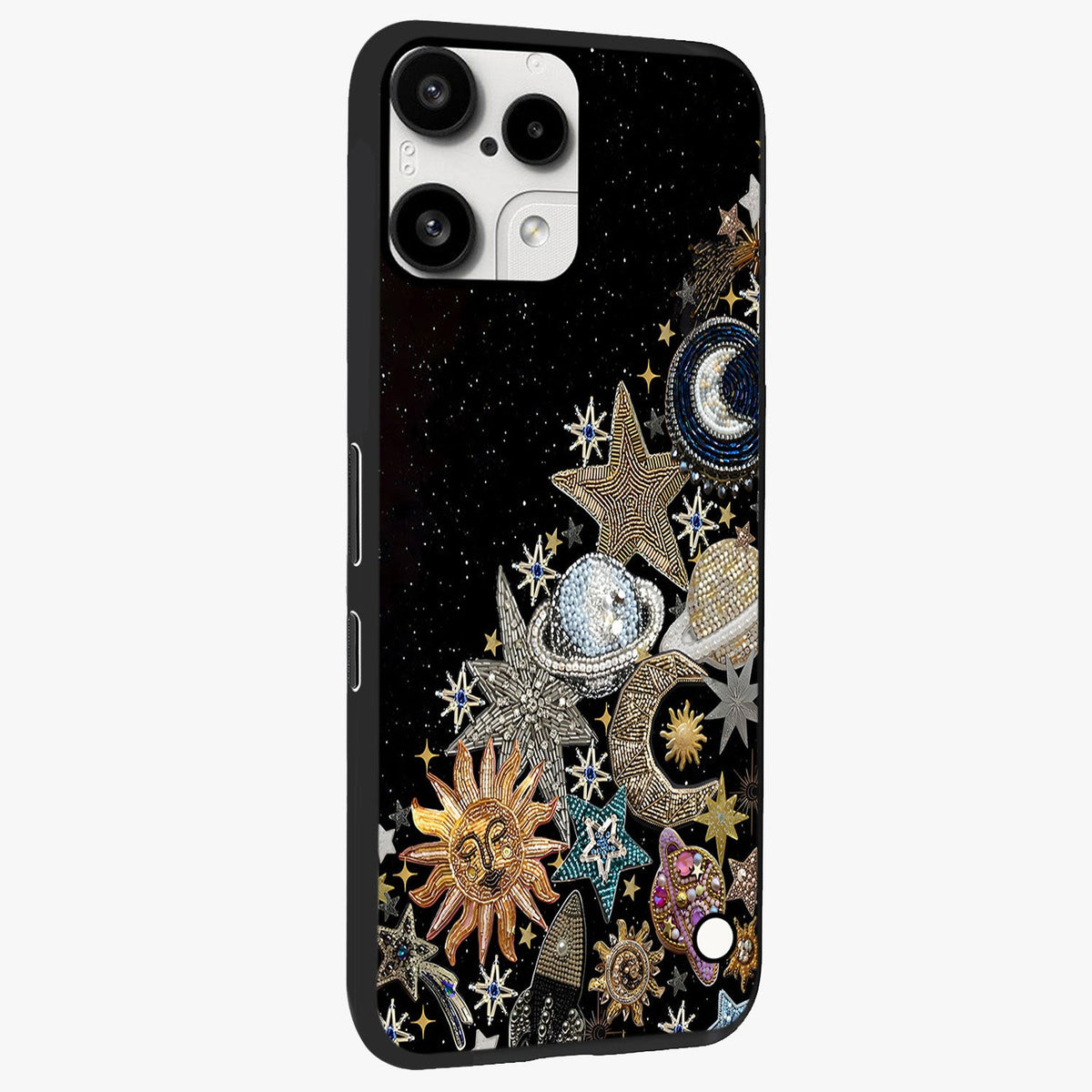 Cosmic Sparkle Dreams Glass Case upright view showcasing glowing cosmic artwork with magical galaxy theme.