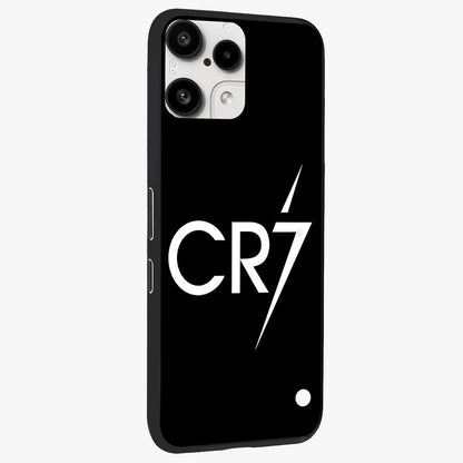 Cr7 Elite Strike Glass Case upright view showcasing energetic football inspired design with modern sports aesthetic.