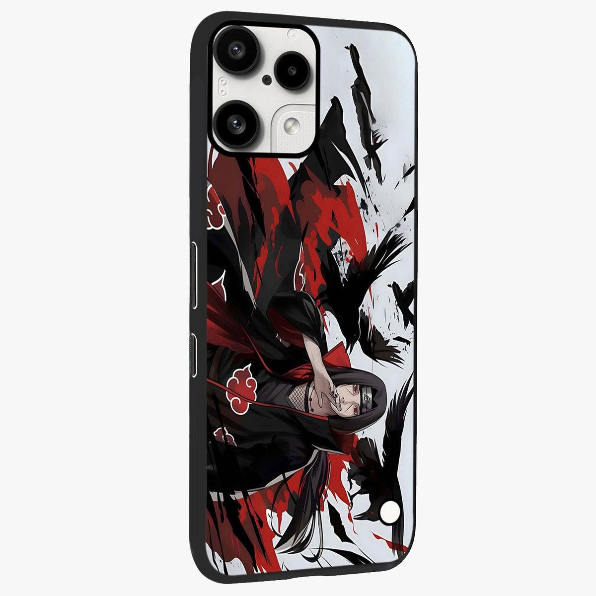 Crimson Crow Illusion Glass Case upright view showcasing striking crow illusion artwork with intense crimson theme.