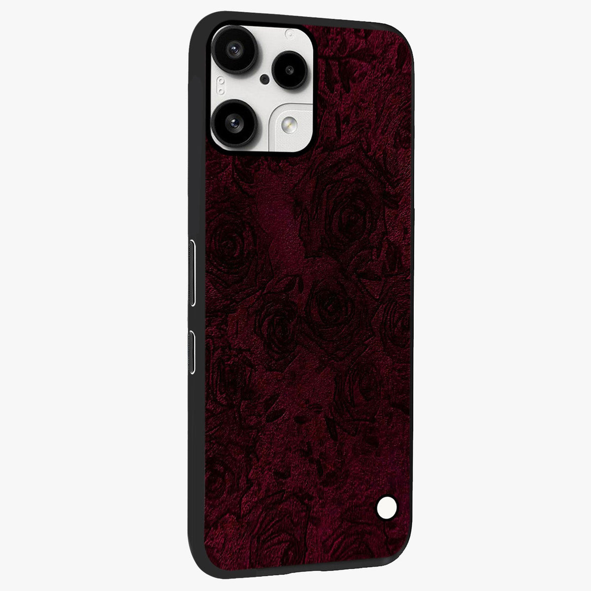Crimson Fade Flow Glass Case upright view showcasing dynamic crimson flow artwork with stylish abstract theme.