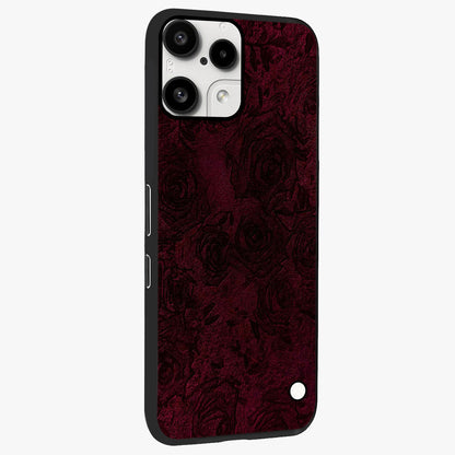 Crimson Fade Flow Glass Case upright view showcasing dynamic crimson flow artwork with stylish abstract theme.