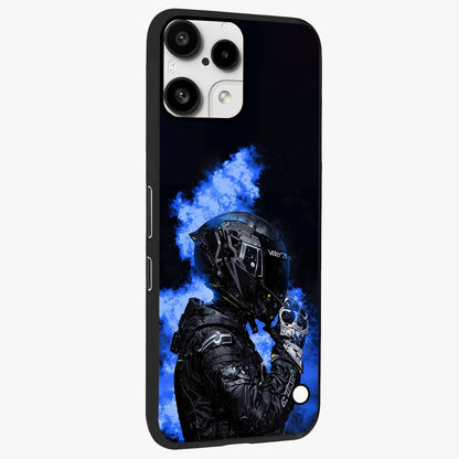 Cyber Sentinel Protocol Glass Case upright view showcasing advanced cyber sentinel artwork with futuristic tech theme.