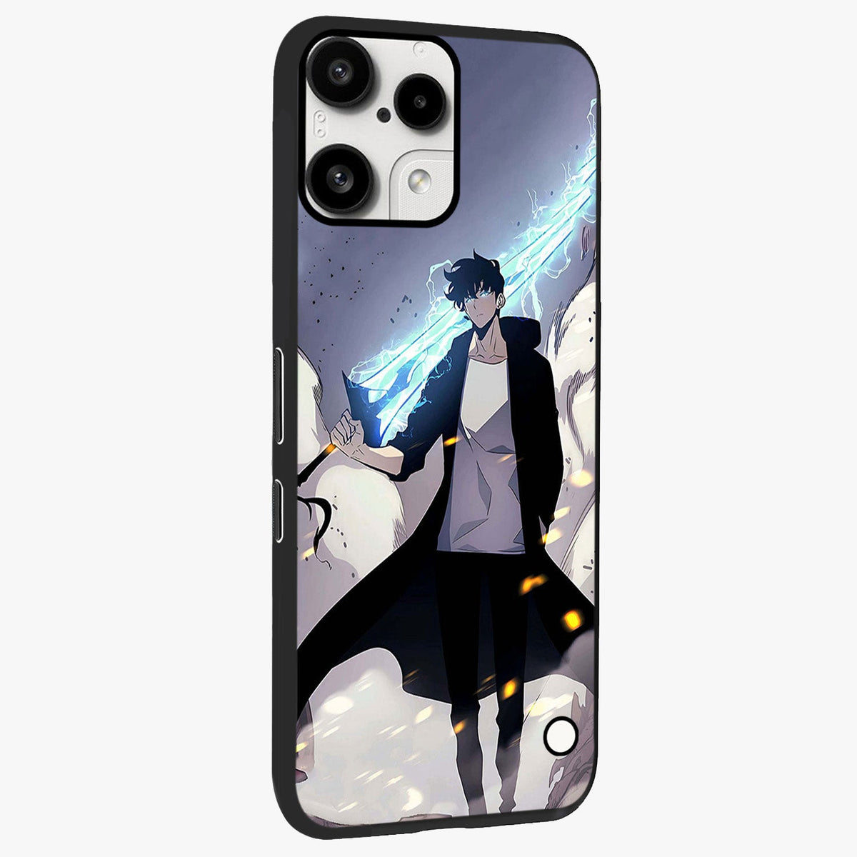 Dark Lightning Anime Warrior Glass Case upright view showcasing dramatic warrior artwork with dark lightning aesthetic.