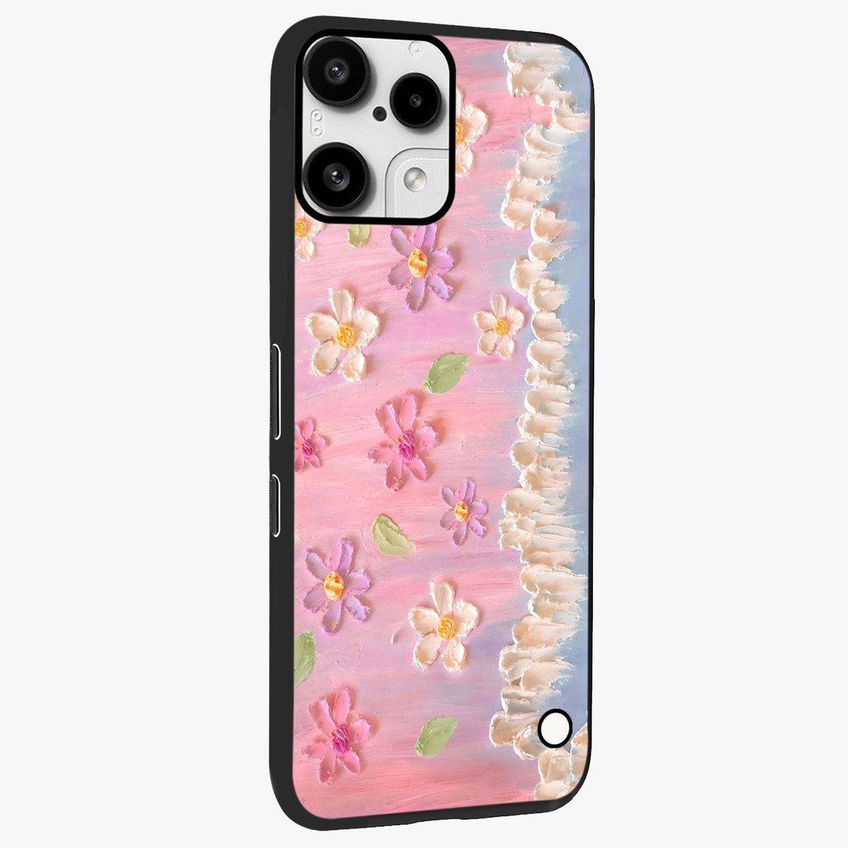 Dreamy Painted Garden Glass Case upright view showcasing vibrant floral garden artwork with artistic nature theme.
